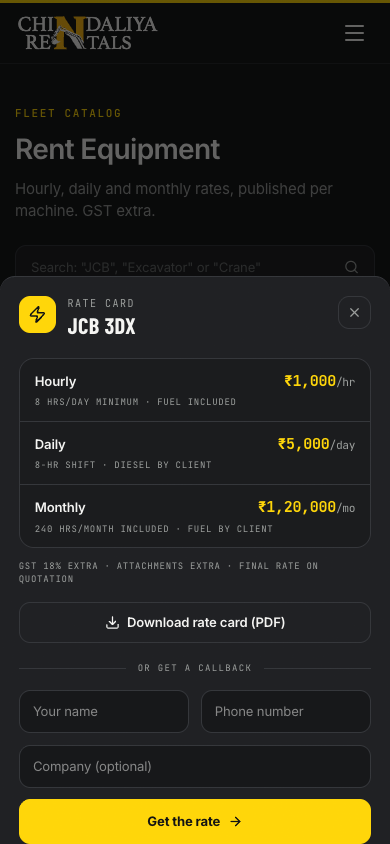 Quick quote — live rate card
