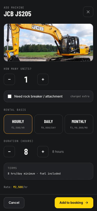 Booking wizard — configure a machine